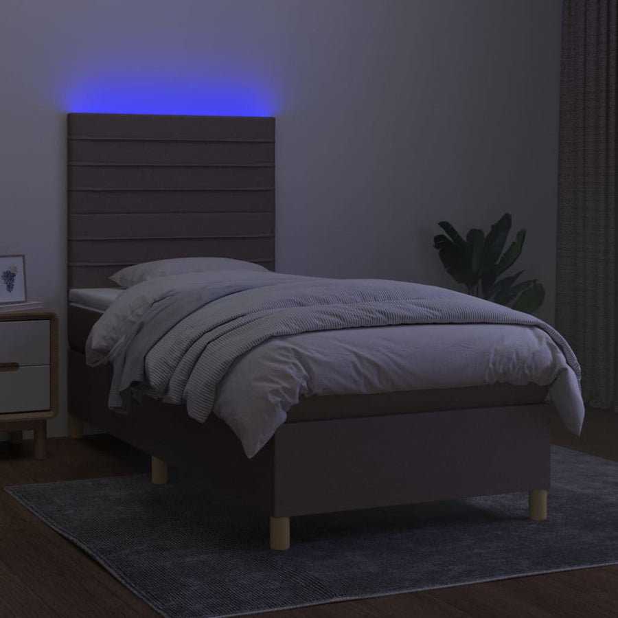 Boxspring Met Matras En Led Stof Taupe 80 x 200 cm Horizontale strepen