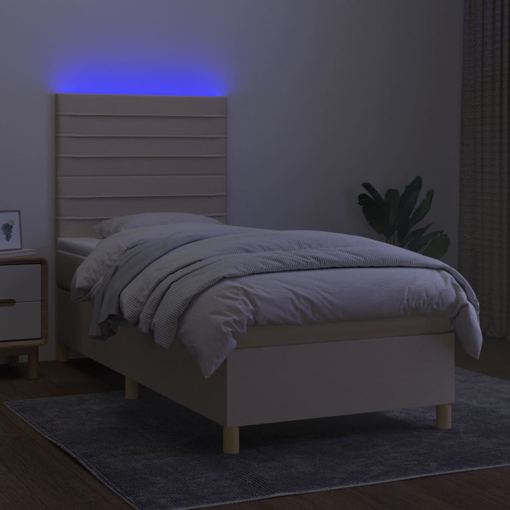 Boxspring Met Matras En Led Stof Kleurig Crème 80 x 200 cm Horizontale strepen