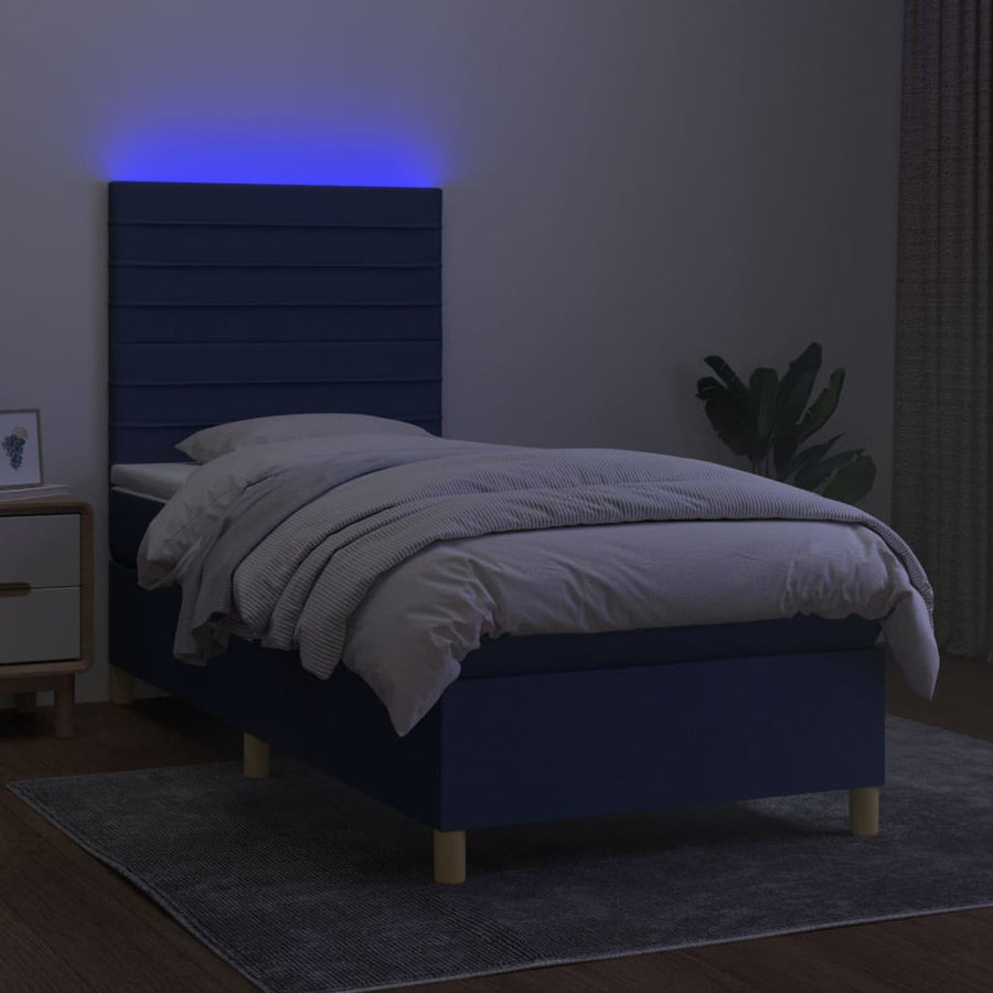 Boxspring Met Matras En Led Stof Blauw 80 x 200 cm Horizontale strepen
