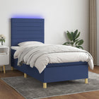 Boxspring Met Matras En Led Stof Blauw 80 x 200 cm Horizontale strepen