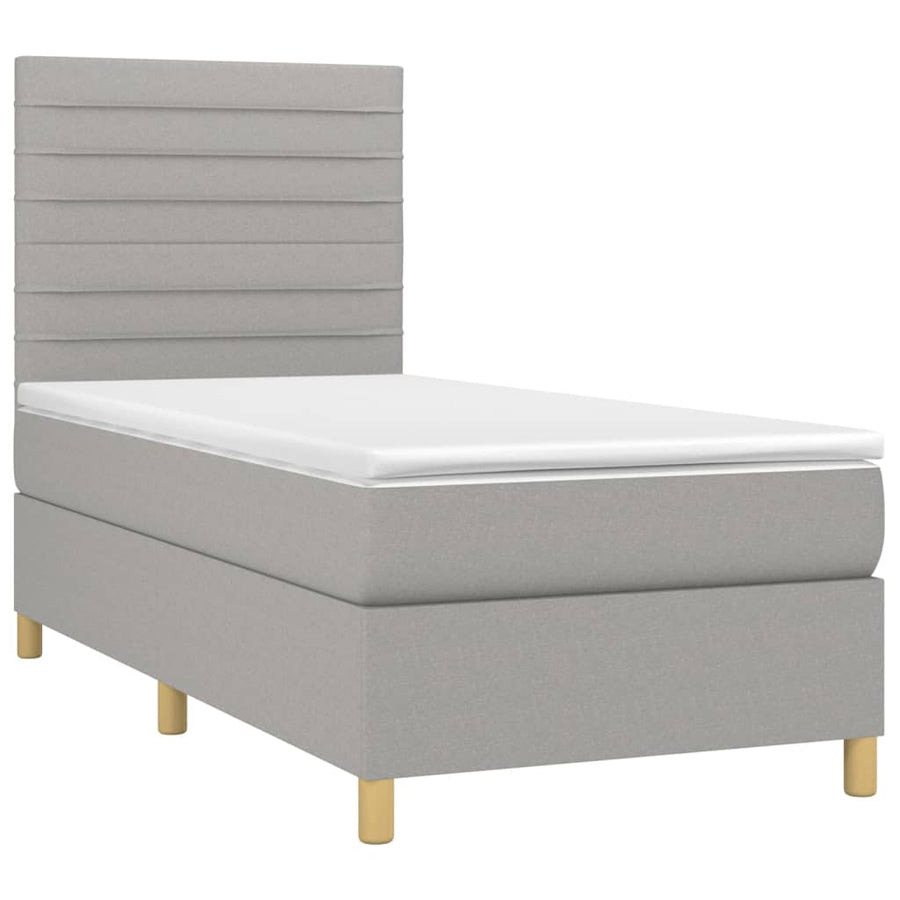 Boxspring Met Matras En Led Stof Lichtgrijs 90 x 190 cm Horizontale strepen