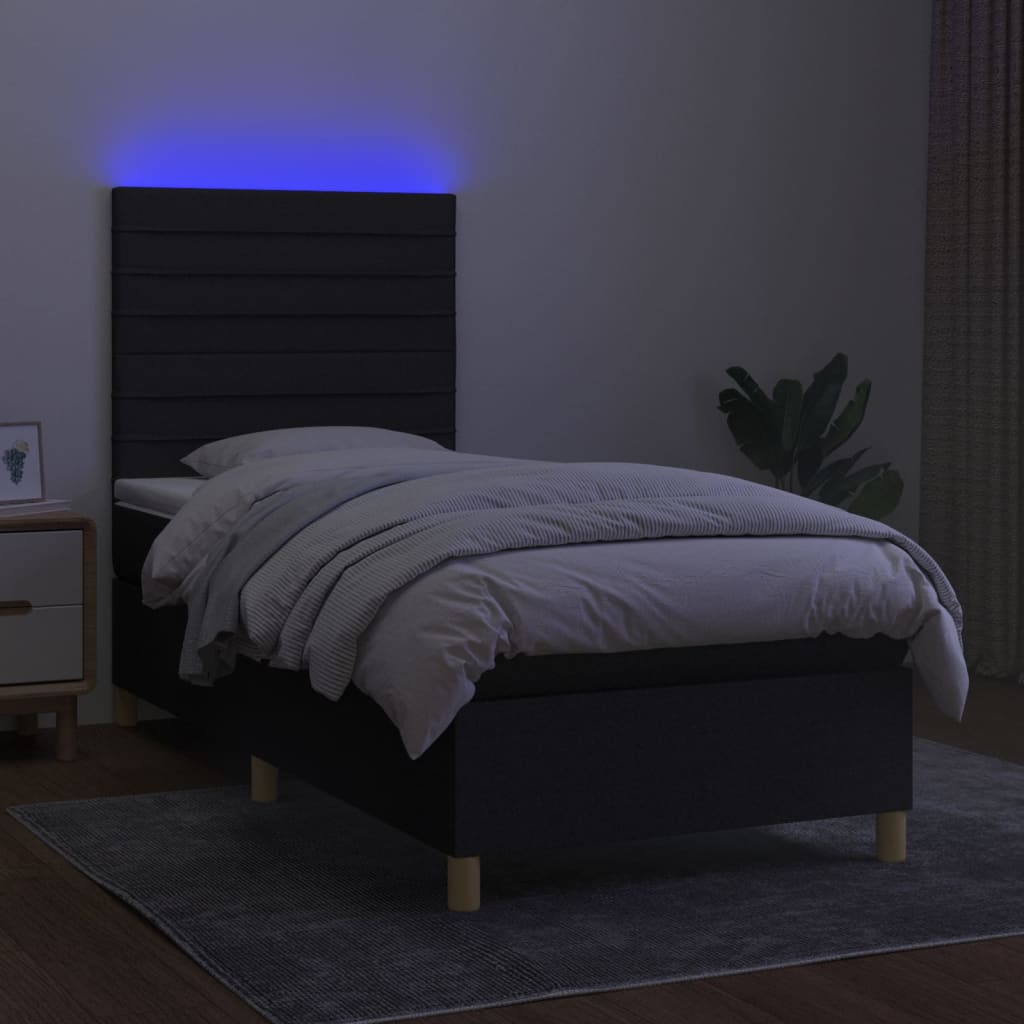 Boxspring Met Matras En Led Stof Zwart 90 x 190 cm Horizontale strepen