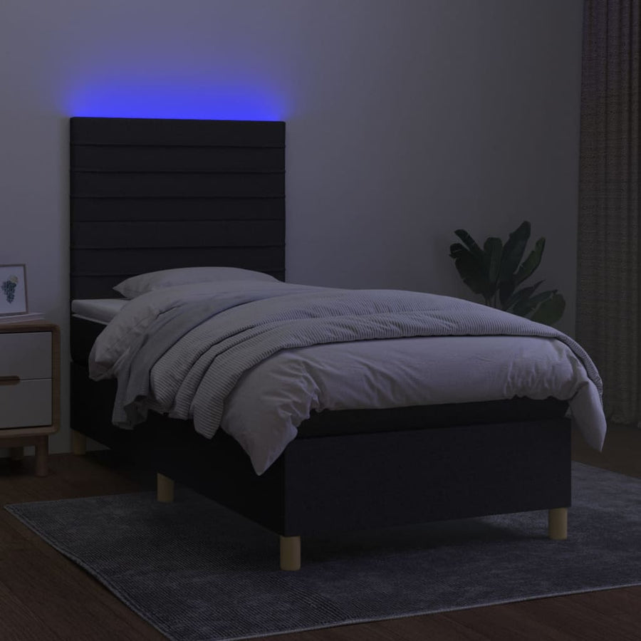 Boxspring Met Matras En Led Stof Zwart 90 x 190 cm Horizontale strepen
