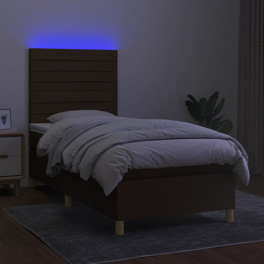 Boxspring Met Matras En Led Stof Donkerbruin 90X190 Cm 90 x 190 cm Horizontale strepen