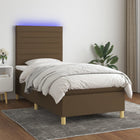 Boxspring Met Matras En Led Stof Donkerbruin 90X190 Cm 90 x 190 cm Horizontale strepen