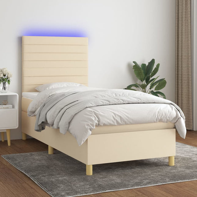 Boxspring met matras en LED stof crèmekleurig 90x190 cm 90 x 190 cm Crème