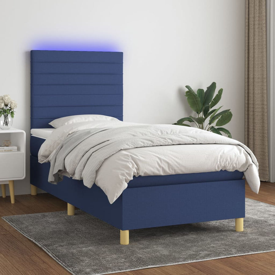 Boxspring Met Matras En Led Stof Blauw 90 x 190 cm Horizontale strepen