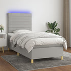 Boxspring Met Matras En Led Stof Lichtgrijs 90 x 200 cm Horizontale strepen