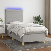 Boxspring met matras LED lichtgrijs 90x200 cm