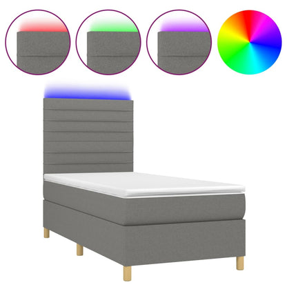 Boxspring Met Matras En Led Stof Donkergrijs 90 x 200 cm Horizontale strepen