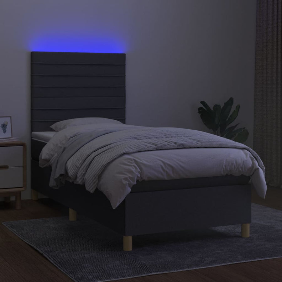 Boxspring Met Matras En Led Stof Donkergrijs 90 x 200 cm Horizontale strepen