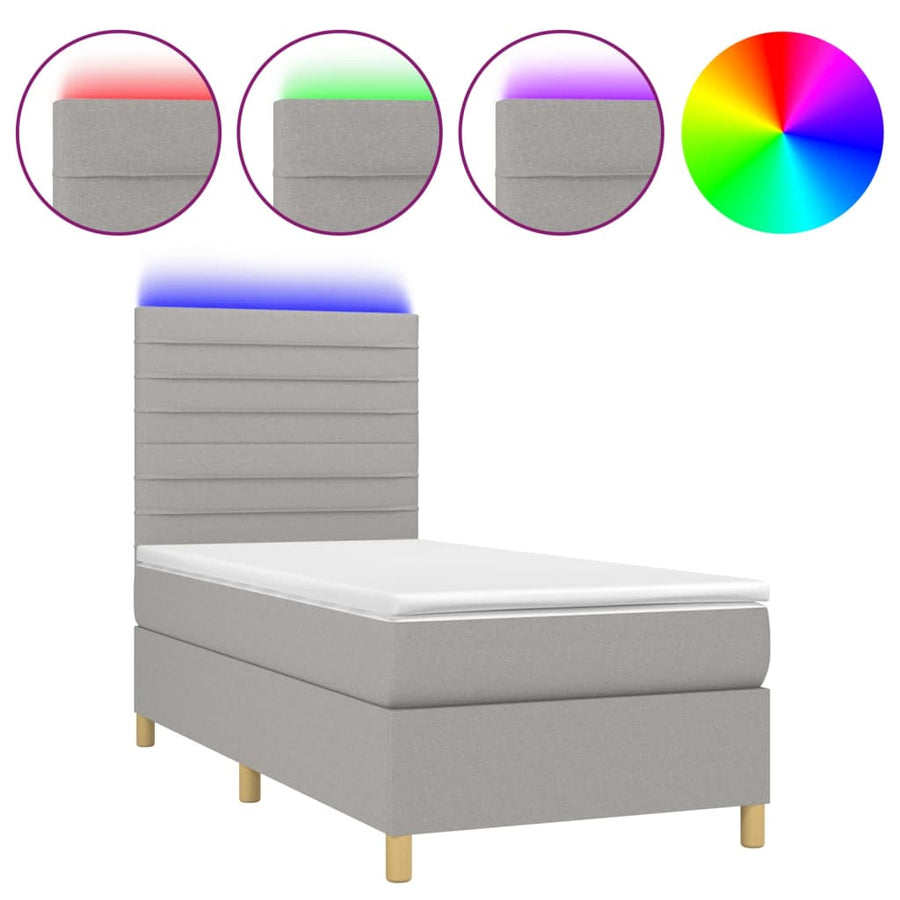 Boxspring Met Matras En Led Stof Lichtgrijs 100 x 200 cm Horizontale strepen