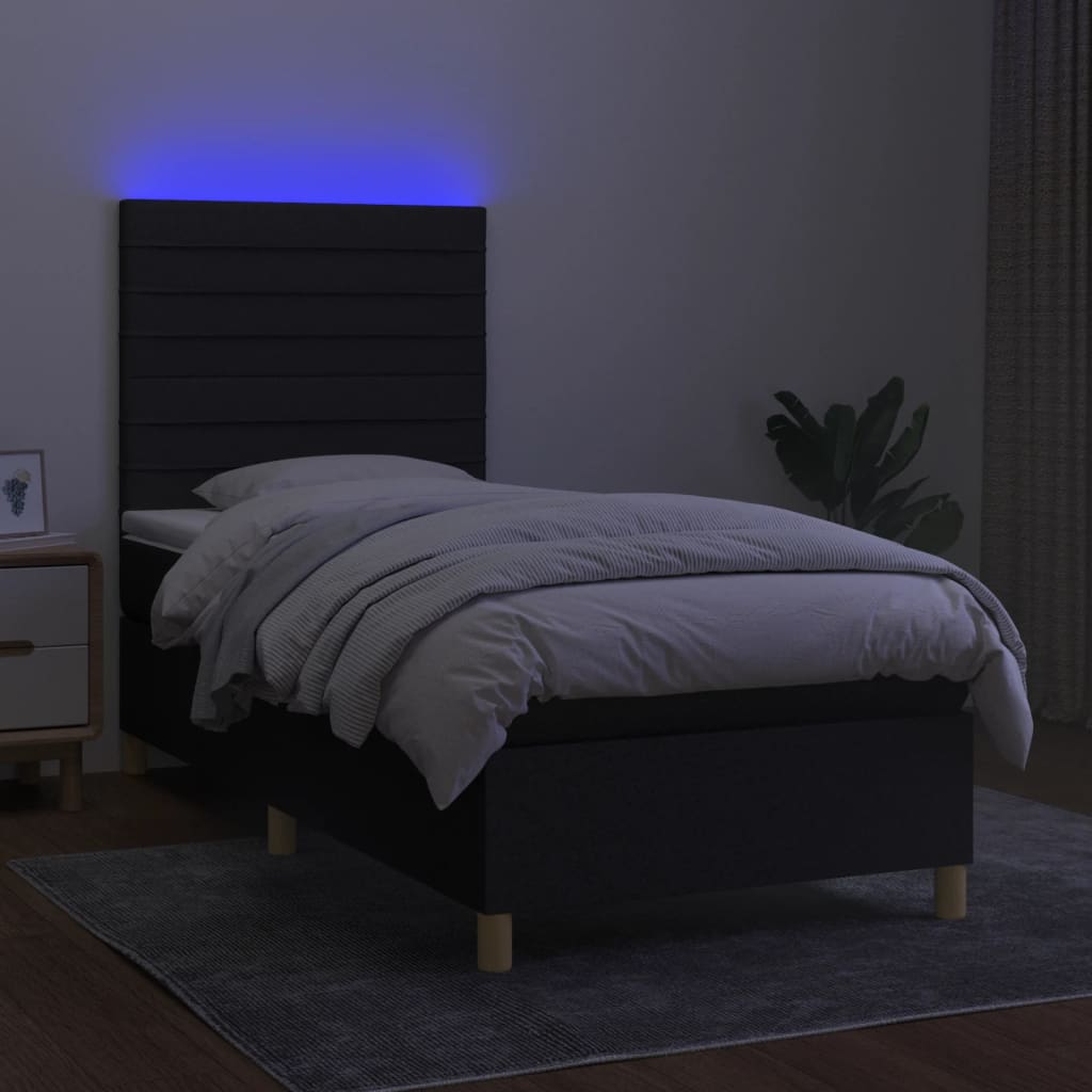 Boxspring Met Matras En Led Stof Zwart 100 x 200 cm Horizontale strepen