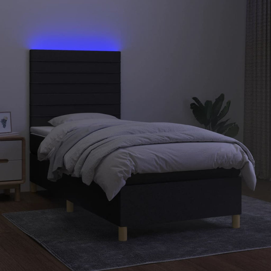 Boxspring Met Matras En Led Stof Zwart 100 x 200 cm Horizontale strepen