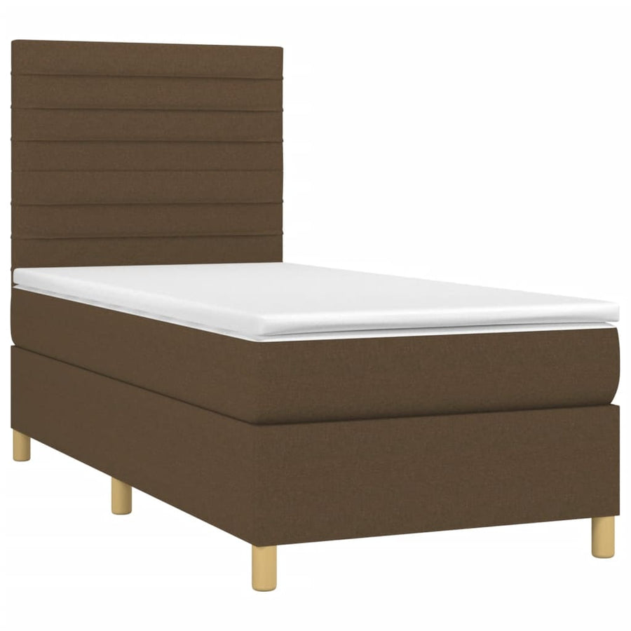 Boxspring met matras en LED stof donkerbruin 100x200 cm 100 x 200 cm Donkerbruin