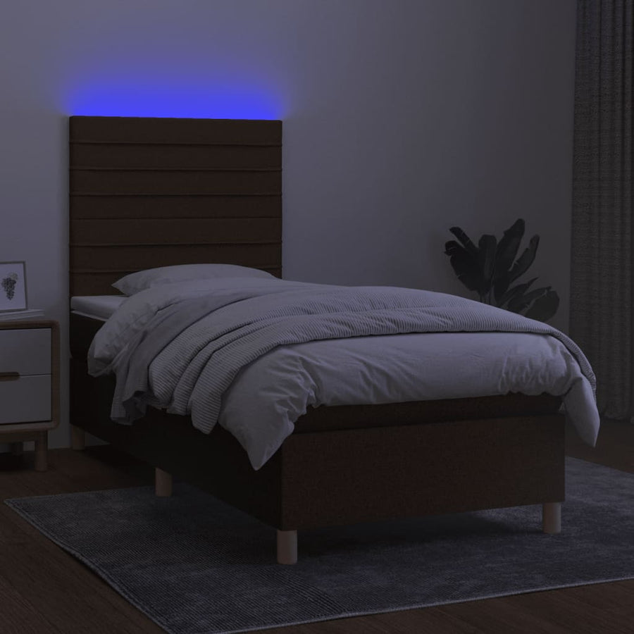 Boxspring met matras en LED stof donkerbruin 100x200 cm 100 x 200 cm Donkerbruin