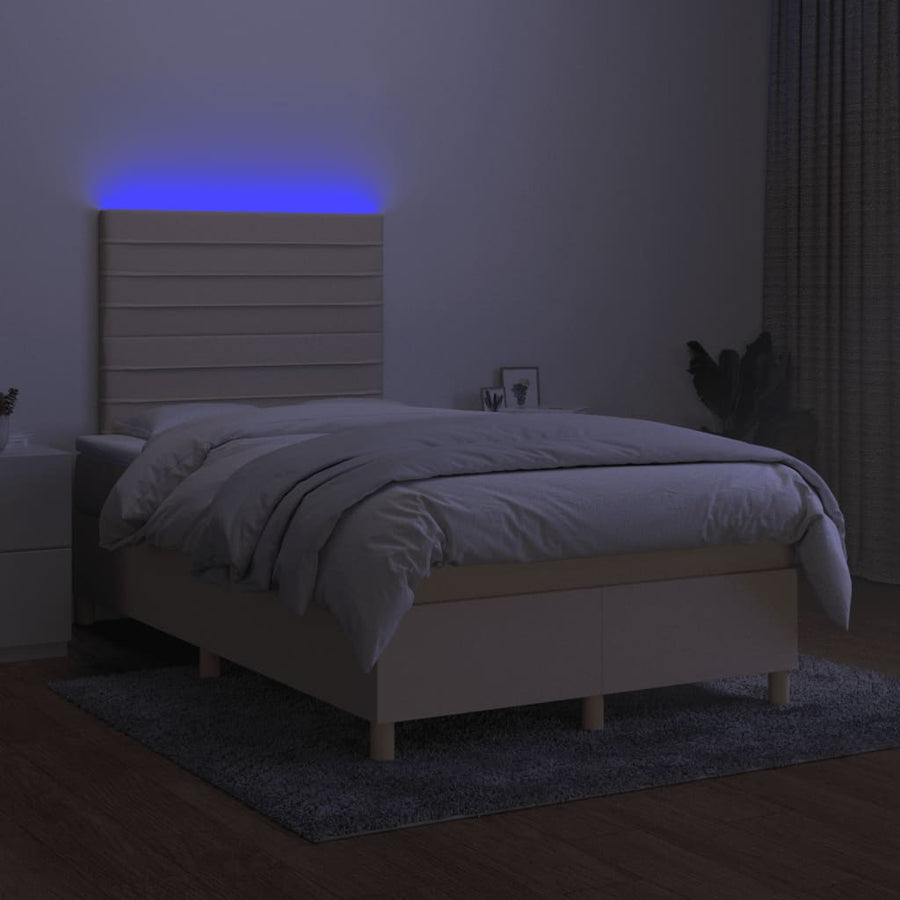Boxspring Met Matras En Led Stof Kleurig Crème 120 x 200 cm Horizontale strepen