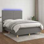 Boxspring Met Matras En Led Stof Donkergrijs 140 x 190 cm Horizontale strepen