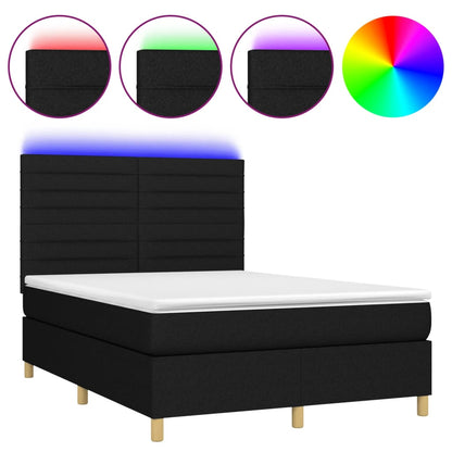 Boxspring Met Matras En Led Stof Zwart 140 x 190 cm Horizontale strepen