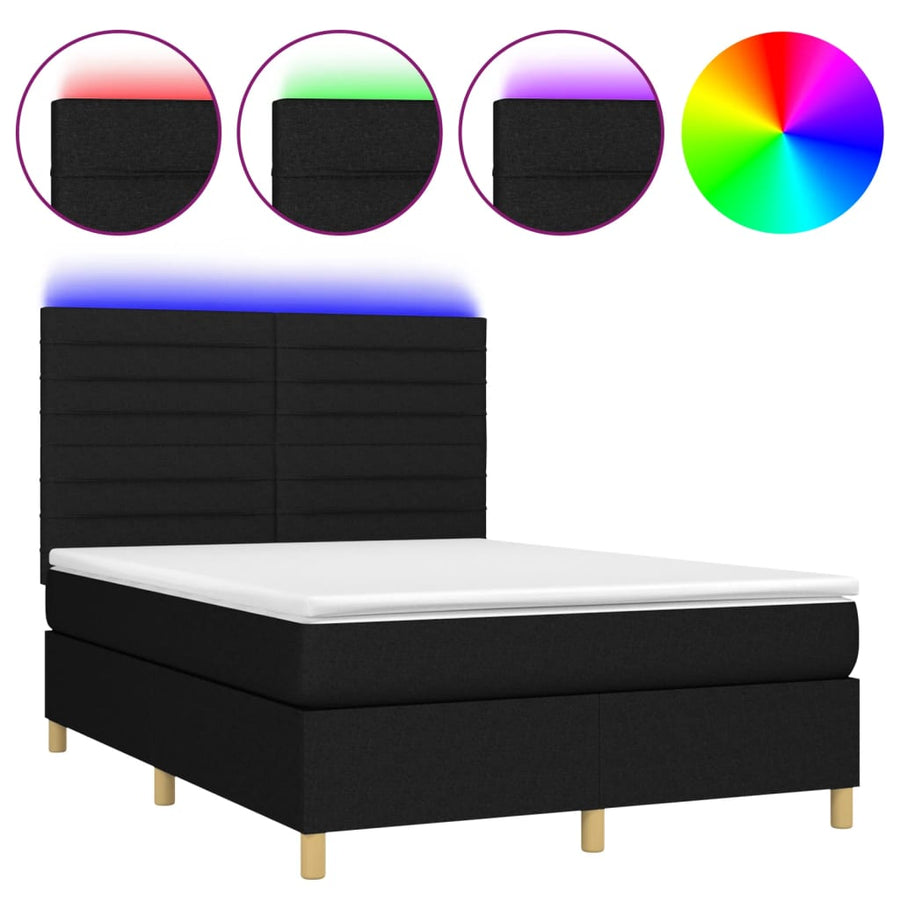 Boxspring Met Matras En Led Stof Zwart 140 x 190 cm Horizontale strepen