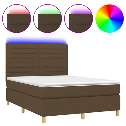 Boxspring met matras en LED stof donkerbruin 140x190 cm 140 x 190 cm Donkerbruin