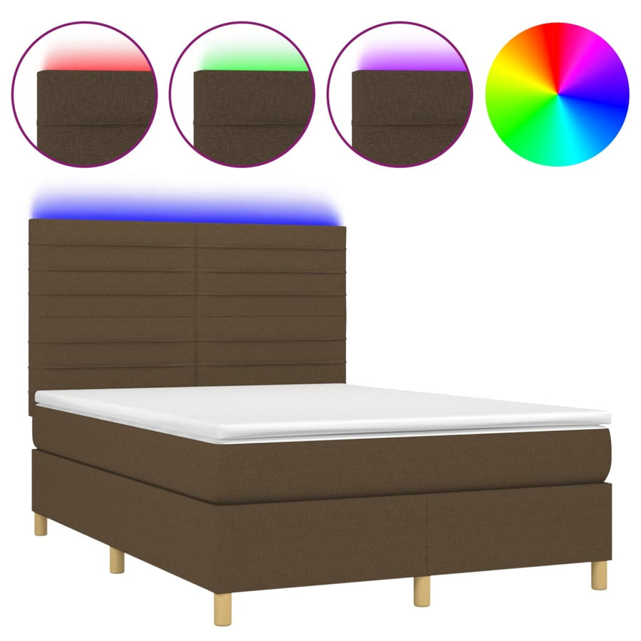 Boxspring met matras en LED stof donkerbruin 140x190 cm 140 x 190 cm Donkerbruin