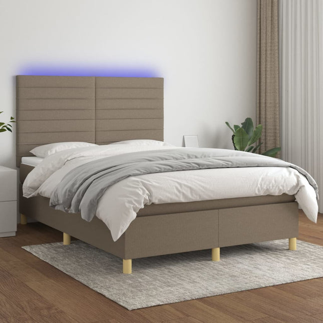 Boxspring met matras en LED stof taupe 140x190 cm 140 x 190 cm Taupe