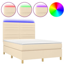 Boxspring met matras en LED stof crèmekleurig 140x190 cm 140 x 190 cm Horizontale strepen