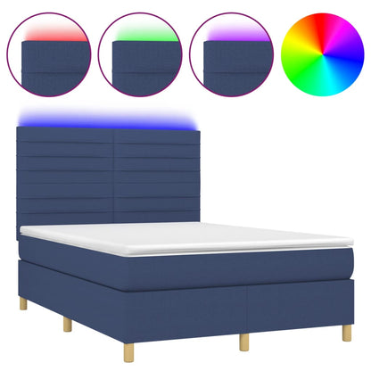 Boxspring Met Matras En Led Stof Blauw 140 x 190 cm Horizontale strepen