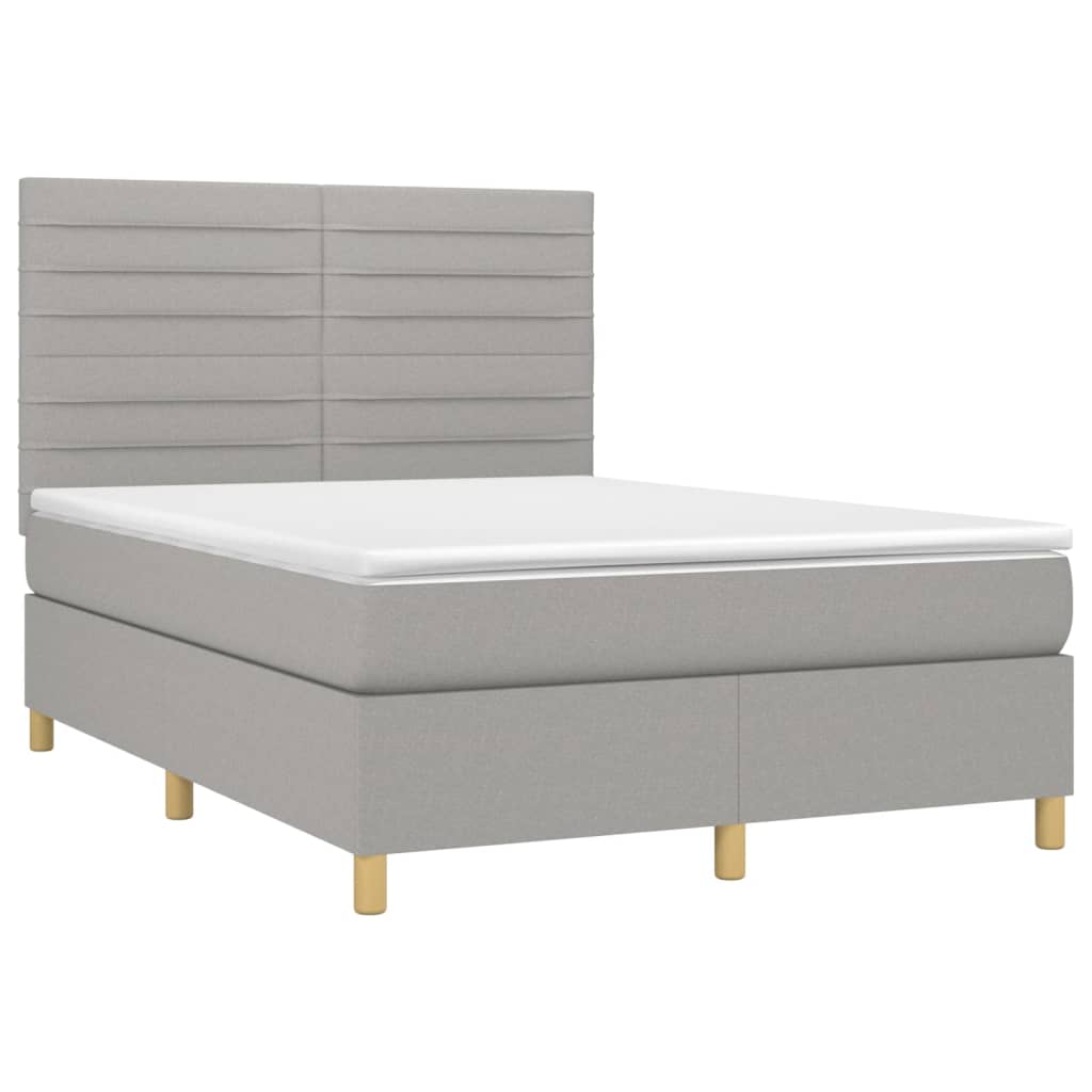 Boxspring Met Matras En Led Stof Lichtgrijs 140 x 200 cm Horizontale strepen