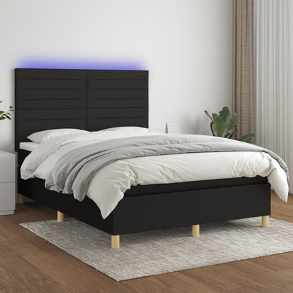 Boxspring Met Matras En Led Stof Zwart 140 x 200 cm Horizontale strepen