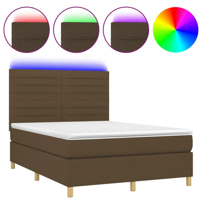 Boxspring met matras en LED stof donkerbruin 140x200 cm 140 x 200 cm Horizontale strepen