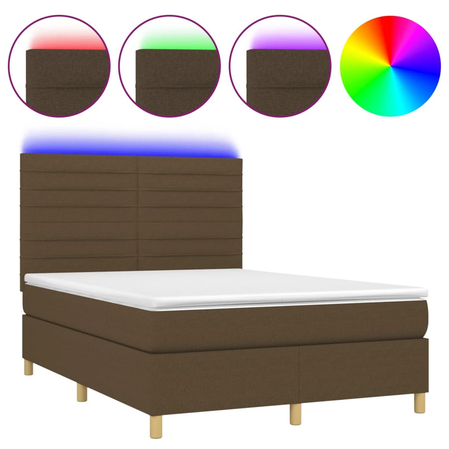 Boxspring met matras en LED stof donkerbruin 140x200 cm 140 x 200 cm Horizontale strepen
