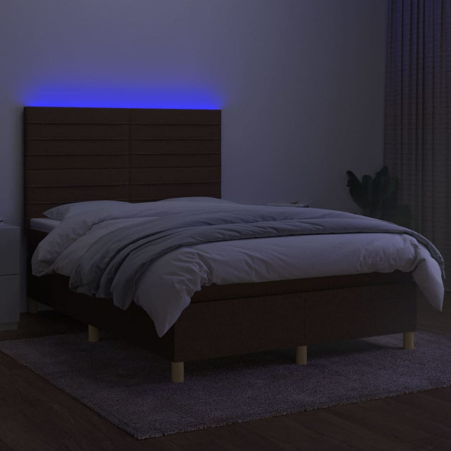 Boxspring met matras en LED stof donkerbruin 140x200 cm 140 x 200 cm Horizontale strepen
