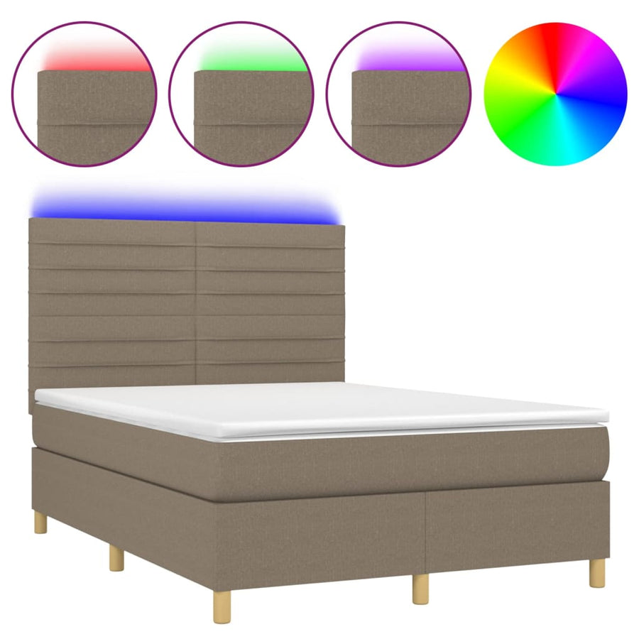 Boxspring met matras en LED stof taupe 140x200 cm 140 x 200 cm Horizontale strepen