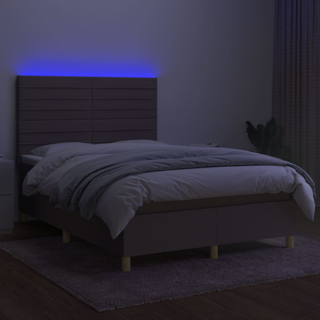 Boxspring met matras en LED stof taupe 140x200 cm 140 x 200 cm Horizontale strepen