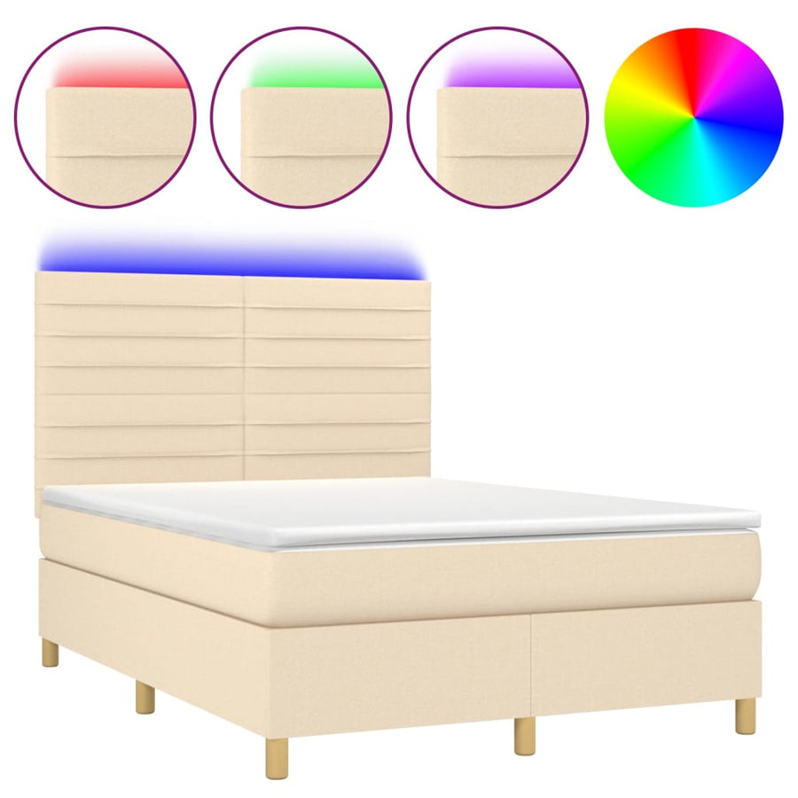 Boxspring met matras en LED stof crèmekleurig 140x200 cm 140 x 200 cm Horizontale strepen