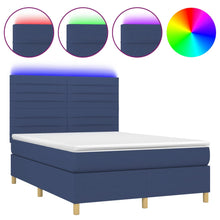 Boxspring Met Matras En Led Stof Blauw 140 x 200 cm Horizontale strepen
