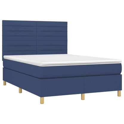 Boxspring Met Matras En Led Stof Blauw 140 x 200 cm Horizontale strepen