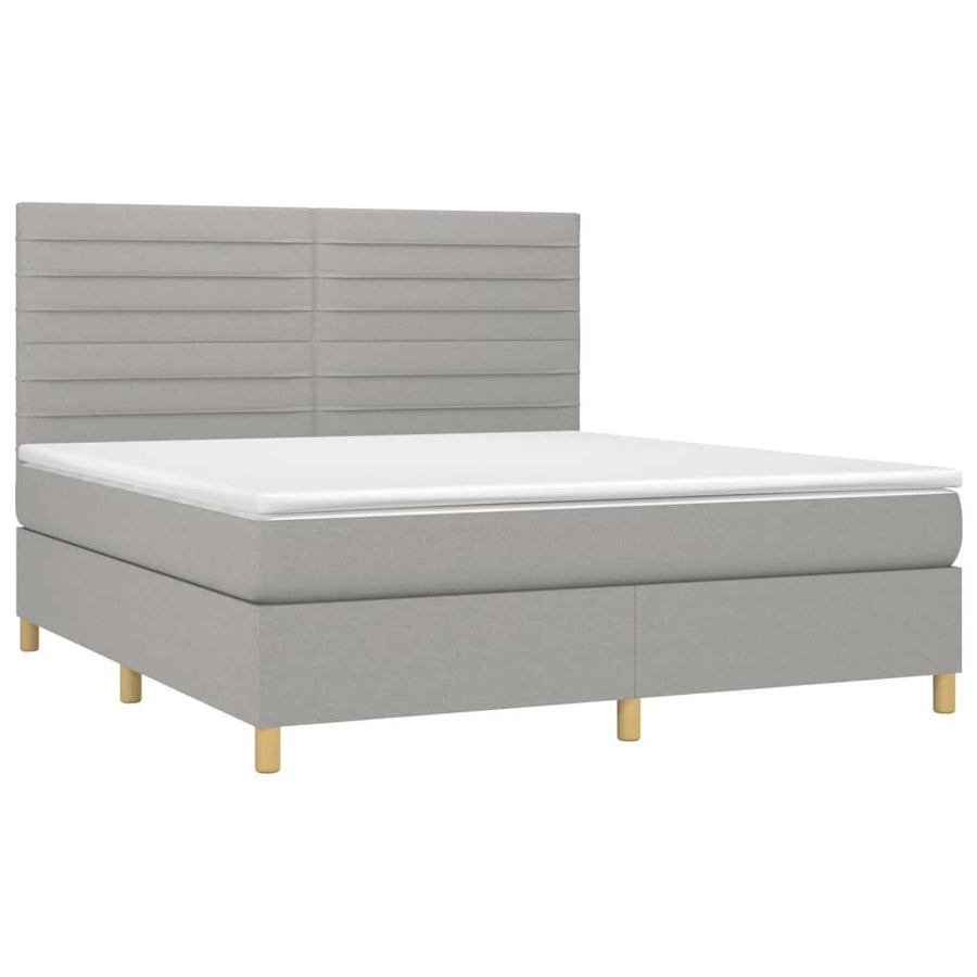 Boxspring Met Matras En Led Stof Lichtgrijs 160 x 200 cm Horizontale strepen
