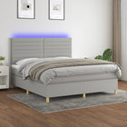 Boxspring Met Matras En Led Stof Lichtgrijs 160 x 200 cm Horizontale strepen