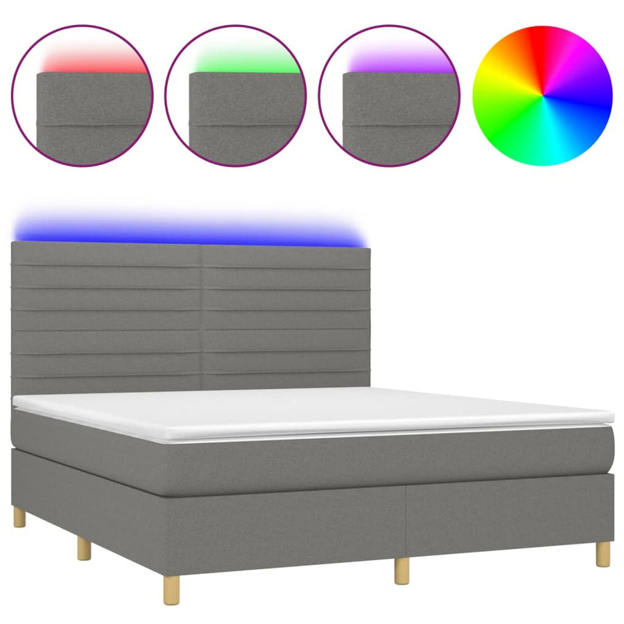 Boxspring Met Matras En Led Stof Donkergrijs 160 x 200 cm Horizontale strepen