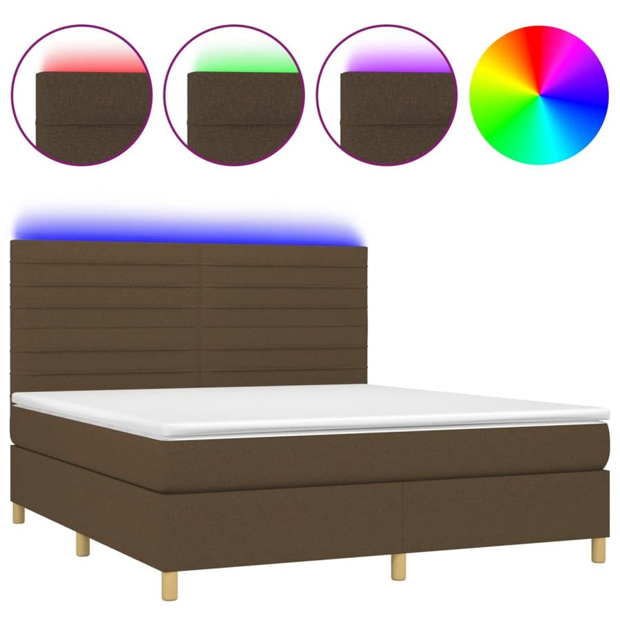Boxspring met matras en LED stof donkerbruin 160x200 cm 160 x 200 cm Horizontale strepen