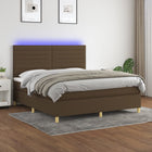 Boxspring met matras en LED stof donkerbruin 160x200 cm 160 x 200 cm Horizontale strepen