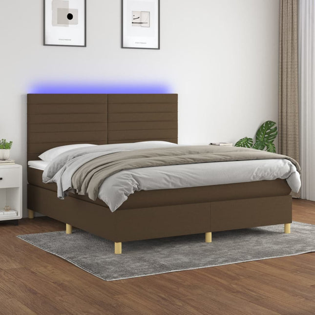 Boxspring met matras en LED stof donkerbruin 160x200 cm 160 x 200 cm Horizontale strepen