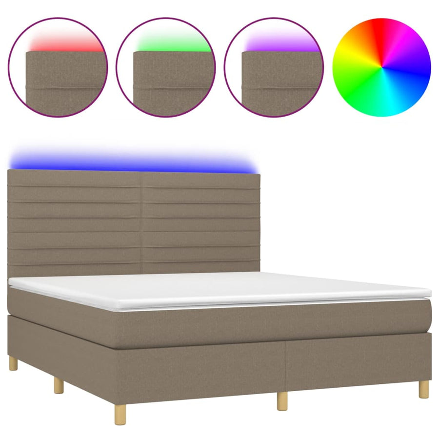 Boxspring Met Matras En Led Stof Taupe 160X200 Cm 160 x 200 cm Horizontale strepen
