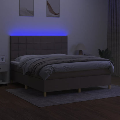 Boxspring Met Matras En Led Stof Taupe 160X200 Cm 160 x 200 cm Horizontale strepen