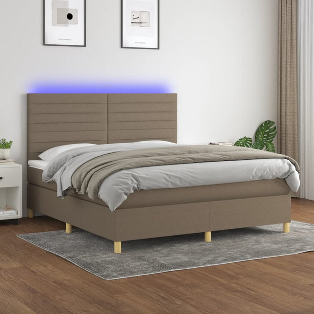 Boxspring Met Matras En Led Stof Taupe 160X200 Cm 160 x 200 cm Horizontale strepen