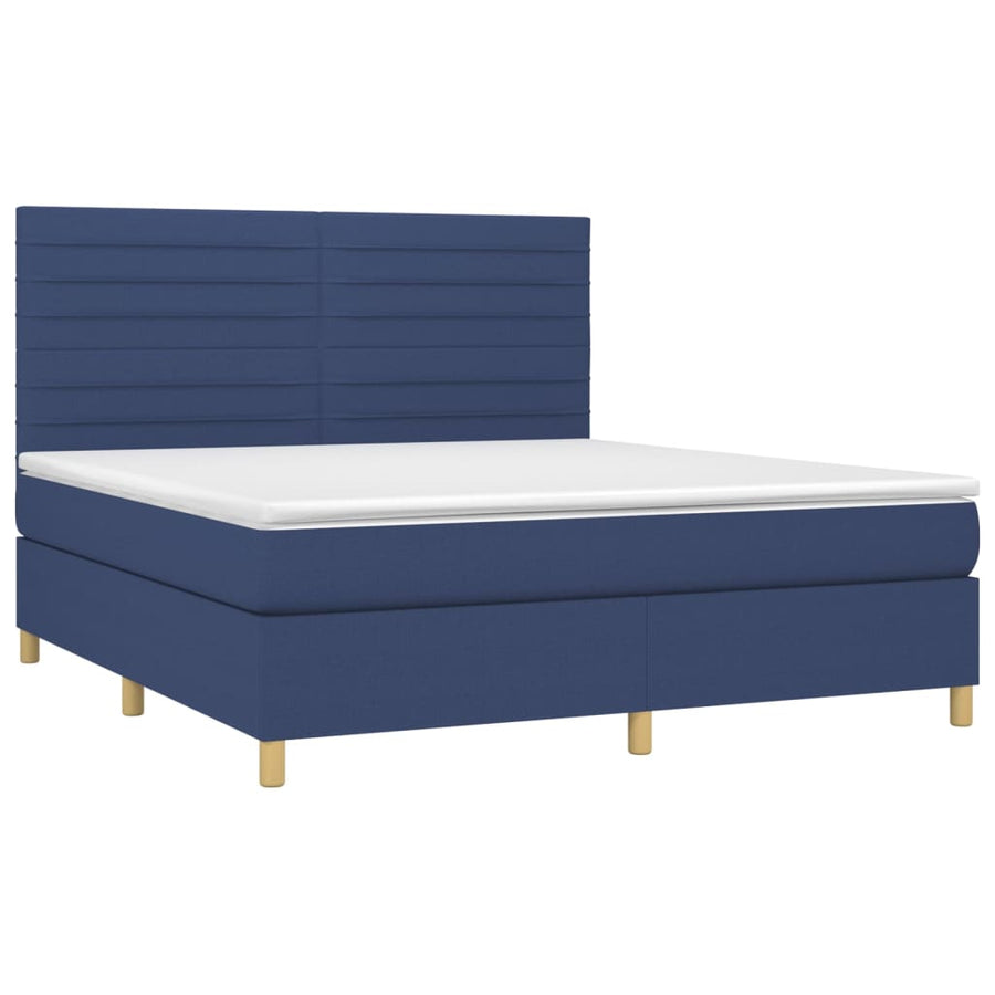 Boxspring Met Matras En Led Stof Blauw 160 x 200 cm Horizontale strepen