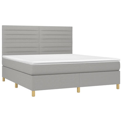 Boxspring Met Matras En Led Stof Lichtgrijs 180 x 200 cm Horizontale strepen